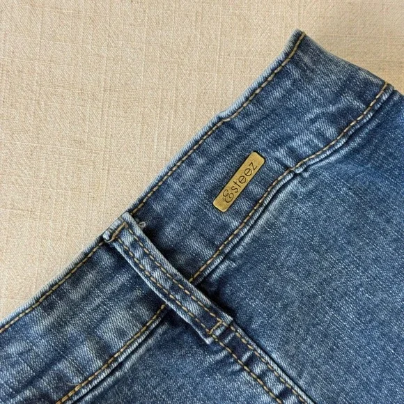 Esteez Women Blue Denim Button Front Midi Skirt A-Line Stretch Size 4 - Picture 6 of 10